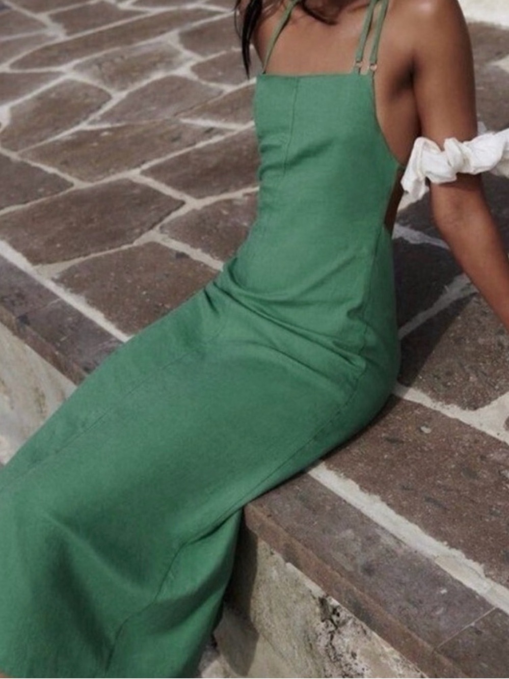 Zara Sage Green Midi Slip Dress with Tie Straps